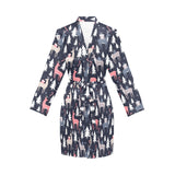 Deers Winter Christmas pattern Women's Long Sleeve Belted Night Robe