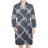 nautical steering wheel rope pattern Men's Long Sleeve Belted Night Robe