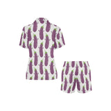 Eggplant Pattern Print Design 01 Women's V-Neck Short Pajama Set