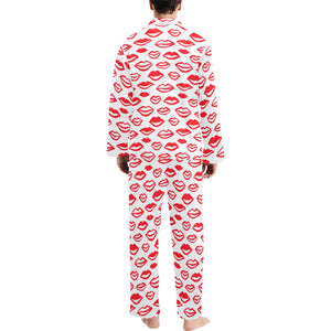 Lips Pattern Print Design 05 Men's Long Pajama Set