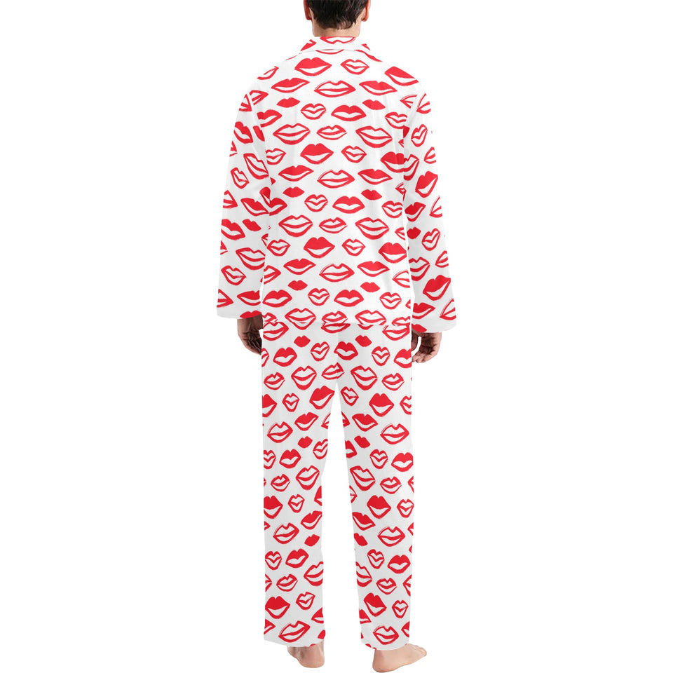 Lips Pattern Print Design 05 Men's Long Pajama Set