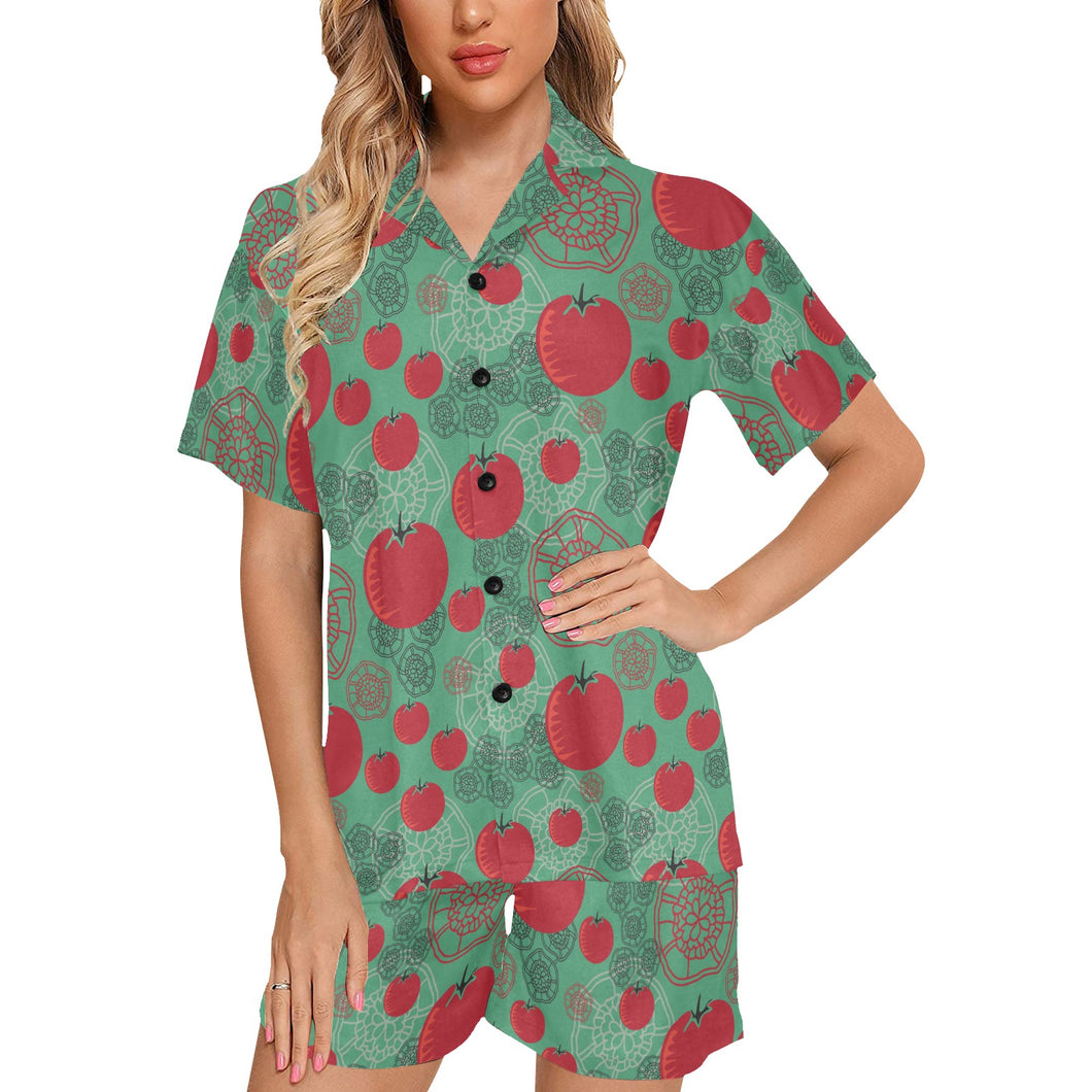 Tomato design pattern Women's V-Neck Short Pajama Set