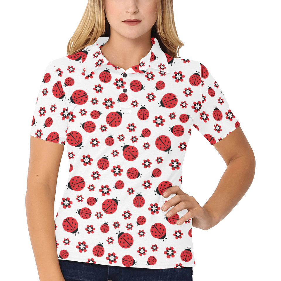 Ladybug Pattern Print Design 04 Women's All Over Print Polo Shirt