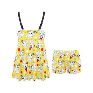 Yorkshire Terrier Pattern Print Design 05 Chest Sexy Pleated Two Piece Swim Dress