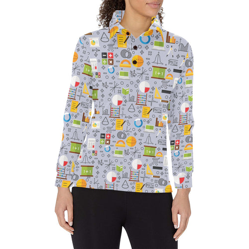 Math Pattern Print Design 04 Women's Long Sleeve Polo Shirt