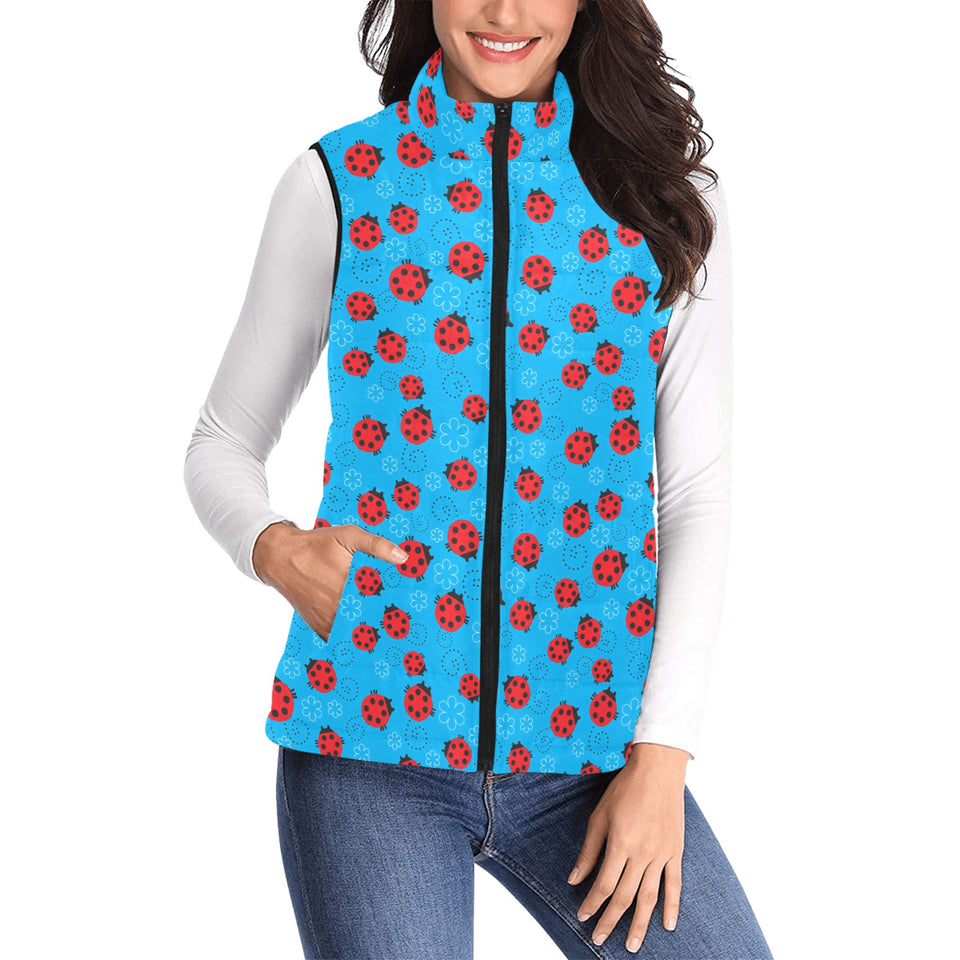 Ladybug Pattern Print Design 02 Women's Padded Vest