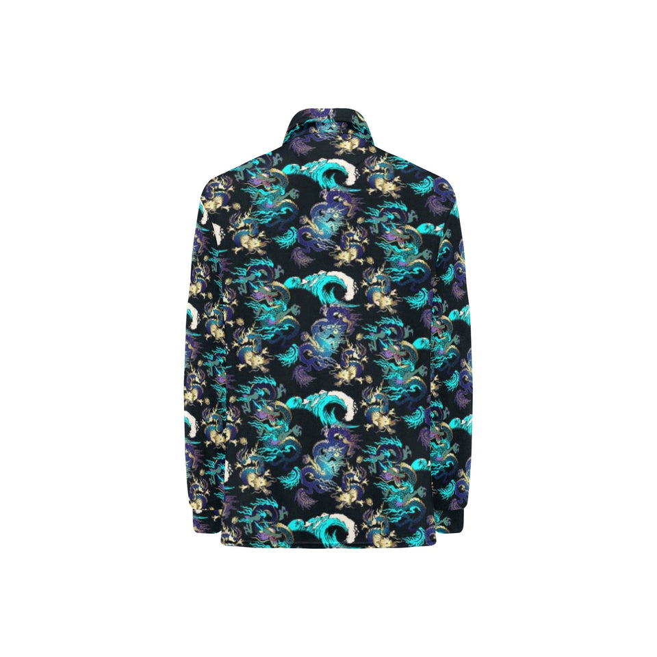 Dragon sea wave pattern Women's Long Sleeve Polo Shirt