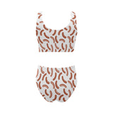 Sausage Pattern Print Design 04 Chest Bowknot High Waisted Bikini Swimsuit