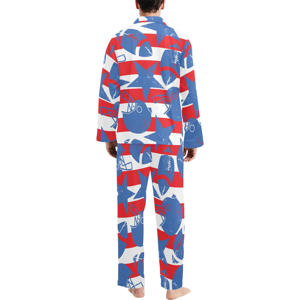 American football ball star stripes pattern Men's Long Pajama Set