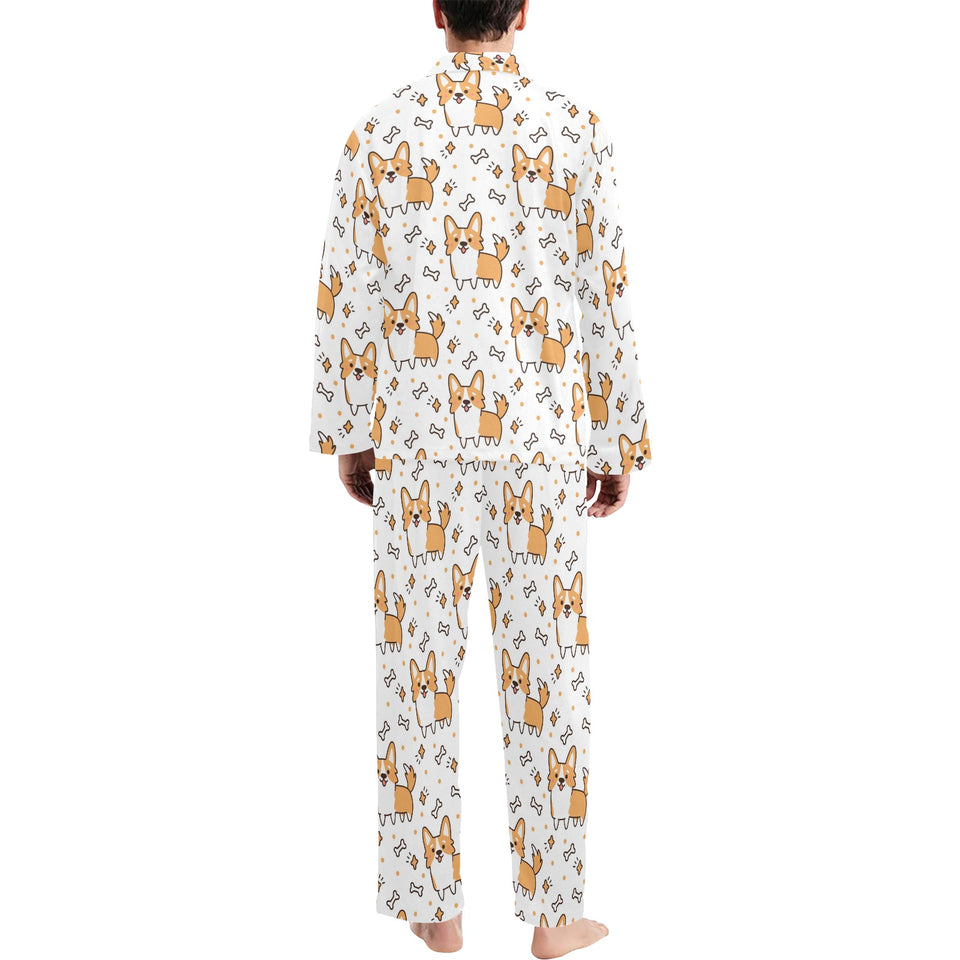 Cute corgi heart star bone pattern Men's Long Pajama Set