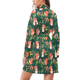 Squirrel Pattern Print Design 03 Women's Long Sleeve Belted Night Robe