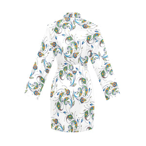 Peacock feather pattern Women's Long Sleeve Belted Night Robe