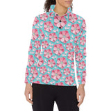 3D sakura cherry blossom pattern Women's Long Sleeve Polo Shirt