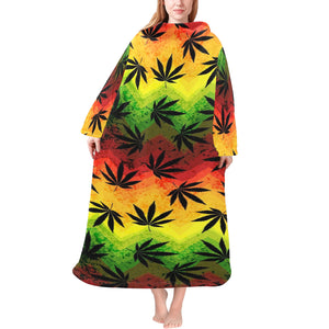 Canabis Marijuana Weed Pattern Print Design 03 Blanket Robe with Sleeves