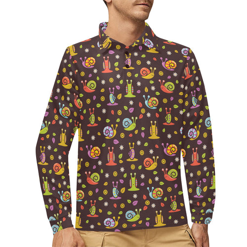 Snail Pattern Print Design 02 Men's Long Sleeve Polo Shirt