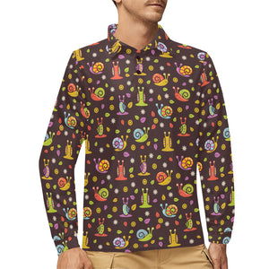 Snail Pattern Print Design 02 Men's Long Sleeve Polo Shirt