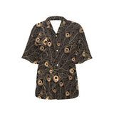Gold peacock feather pattern Women's All Over Print Hawaiian Shirt