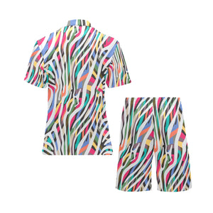 Colorful zebra skin pattern Men's V-Neck Short Pajama Set