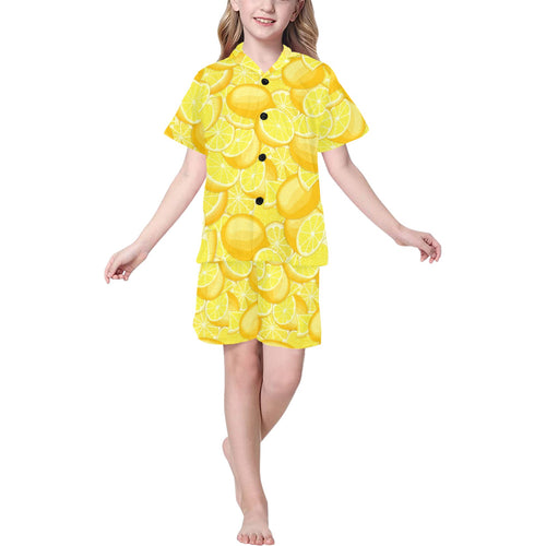 lemon pattern Kids' Boys' Girls' V-Neck Short Pajama Set