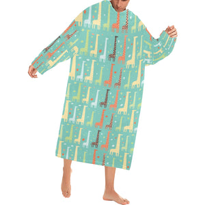 Giraffe Pattern Print Design 01 Blanket Robe with Sleeves