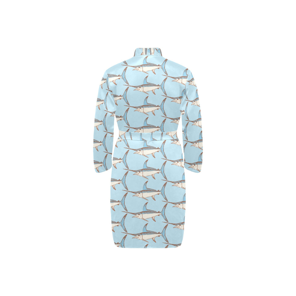 Swordfish Pattern Print Design 01 Men's Long Sleeve Belted Night Robe