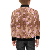 Pink sakura cherry blossom drak brown background Kids' Boys' Girls' Bomber Jacket