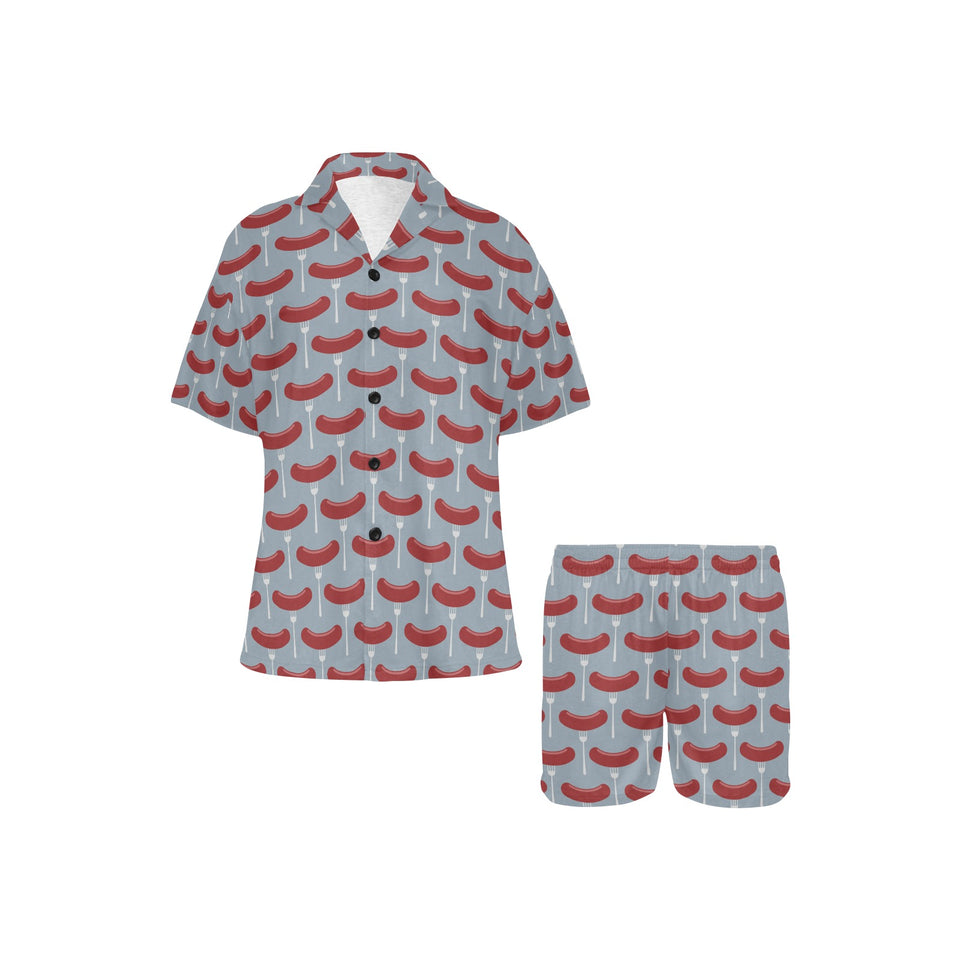 Sausage Pattern Print Design 02 Women's V-Neck Short Pajama Set