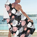 white swan blooming flower pattern Beach Towel