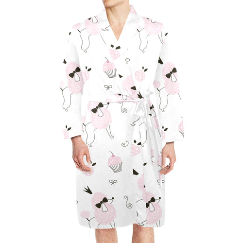 Poodle dog rose cake pattern Men's Long Sleeve Belted Night Robe