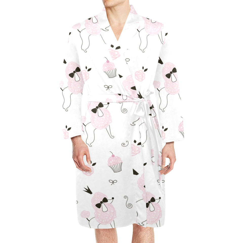 Poodle dog rose cake pattern Men's Long Sleeve Belted Night Robe