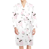 Poodle dog rose cake pattern Men's Long Sleeve Belted Night Robe