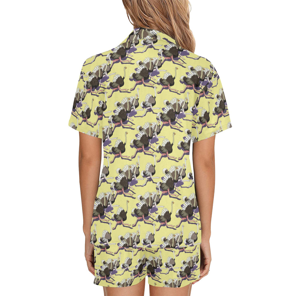 Ostrich Pattern Print Design 04 Women's V-Neck Short Pajama Set
