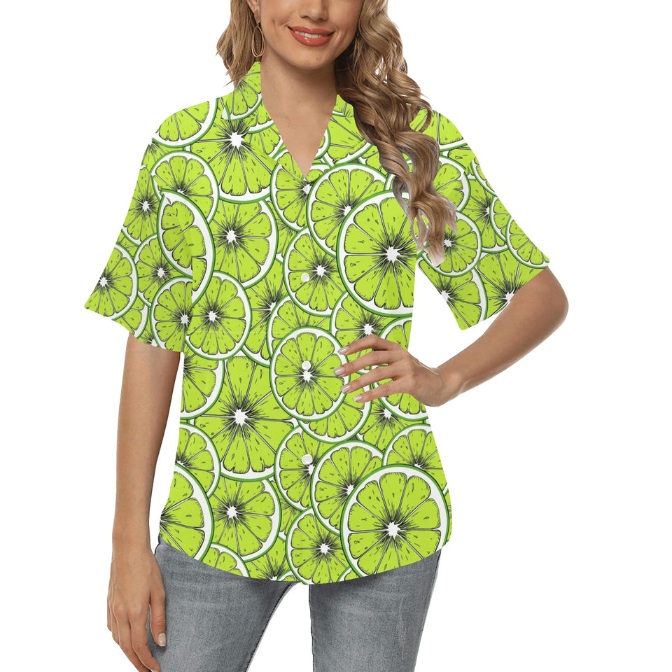 Slices of Lime design pattern Women's All Over Print Hawaiian Shirt