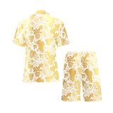 Gold grape pattern Men's V-Neck Short Pajama Set