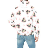 Cute pugs pink heart paw pattern Men's Padded Hooded Jacket