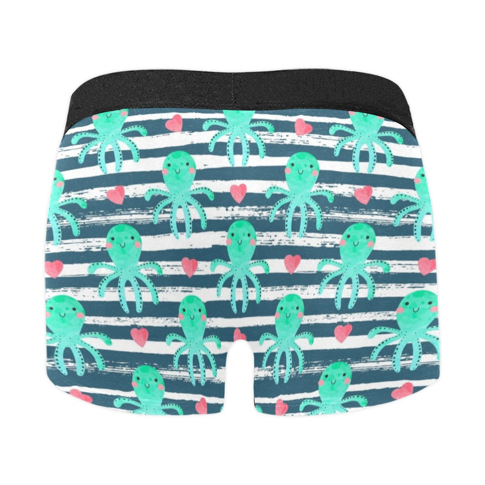 Cute octopuses heart striped background Men's All Over Print Boxer Briefs Men's Underwear