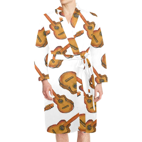 Paint Guitar Pattern Men's Long Sleeve Belted Night Robe