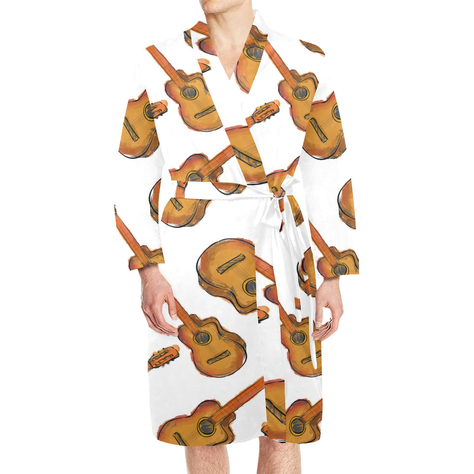 Paint Guitar Pattern Men's Long Sleeve Belted Night Robe