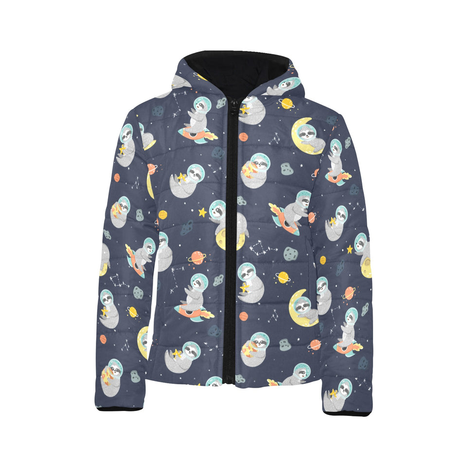 Cute sloth astronaut star planet rocket pattern Kids' Boys' Girls' Padded Hooded Jacket