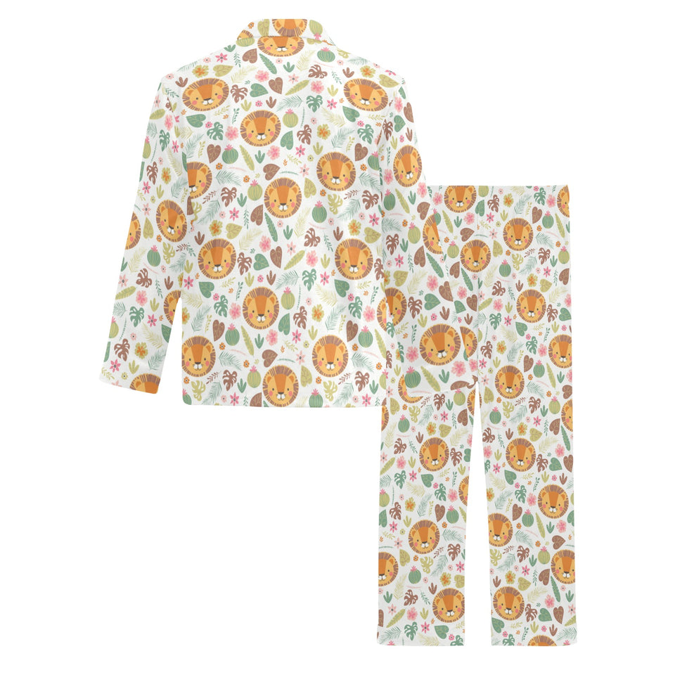 Lion Pattern Print Design 04 Men's Long Pajama Set