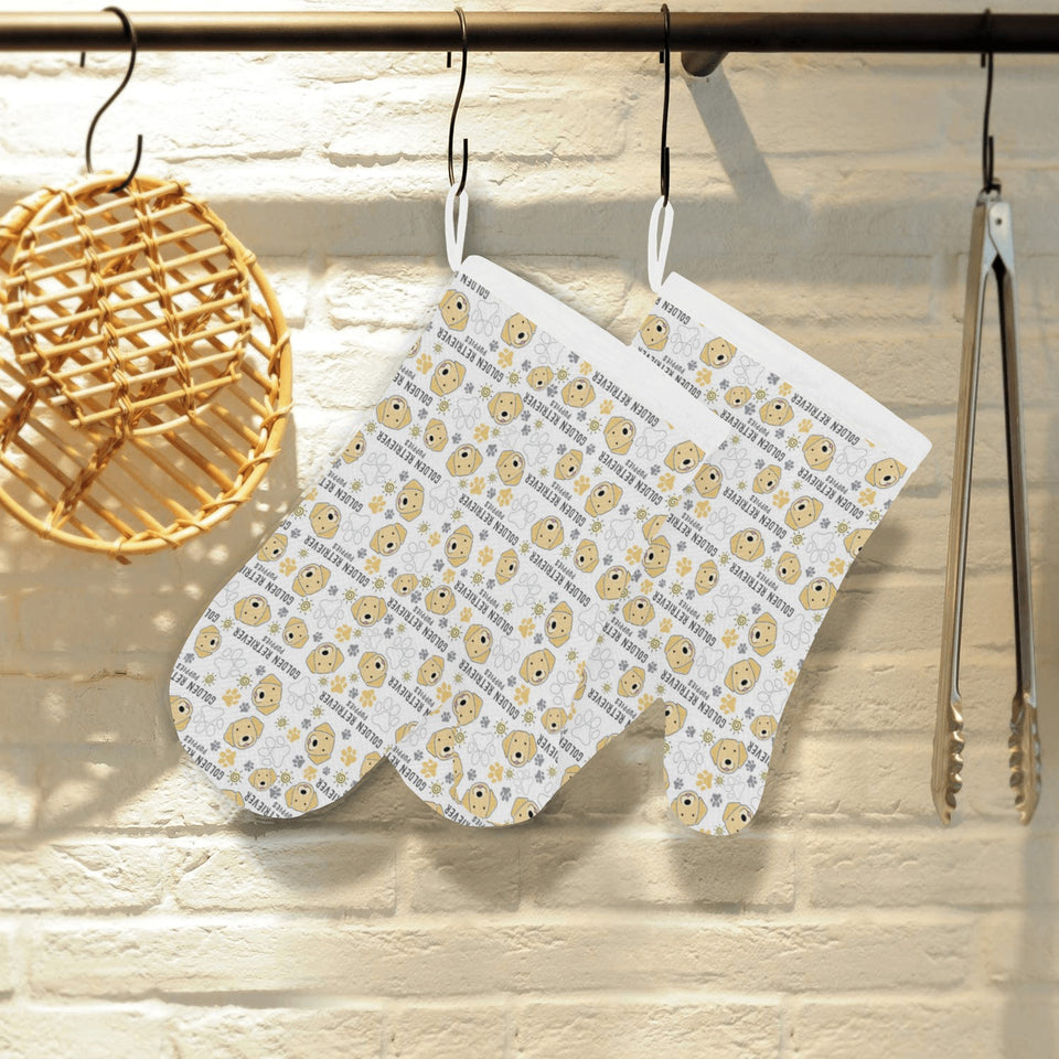 Golden Retriever Pattern Print Design 04 Heat Resistant Oven Mitts