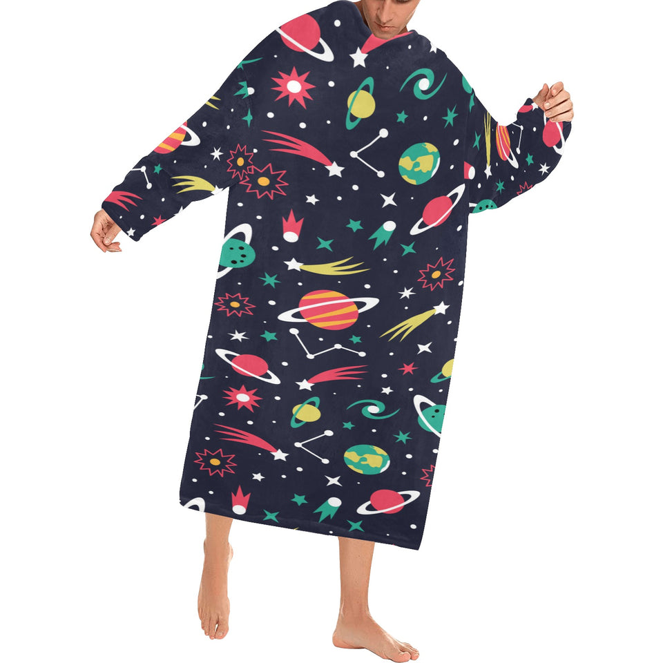 colorful space pattern planet star Blanket Robe with Sleeves