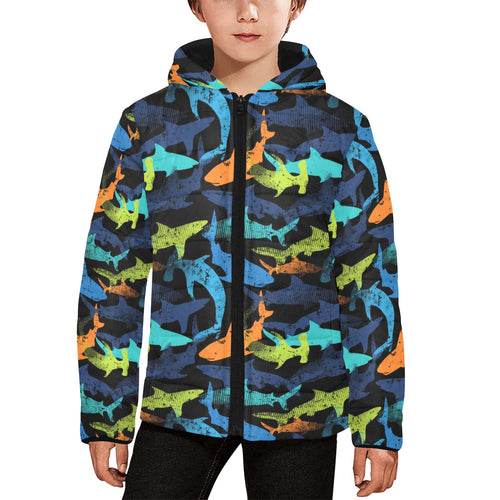 Colorful shark Kids' Boys' Girls' Padded Hooded Jacket