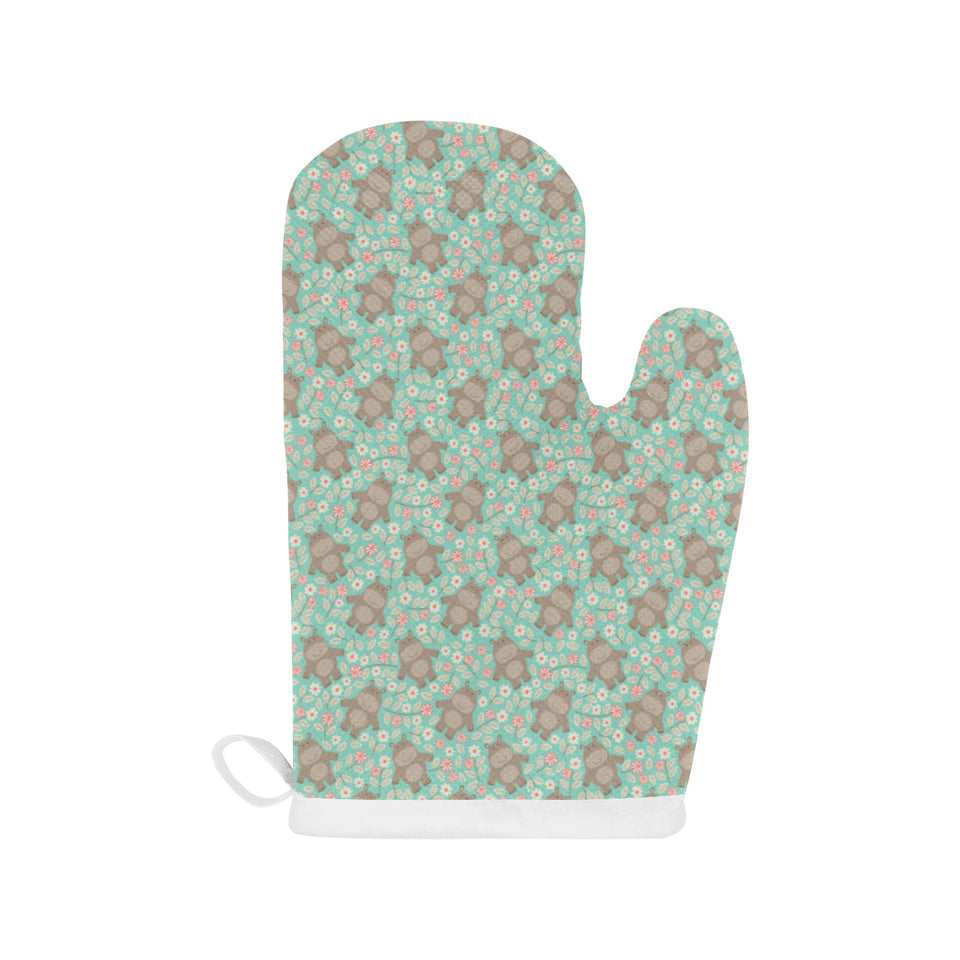 Hippopotamus Pattern Print Design 02 Heat Resistant Oven Mitts