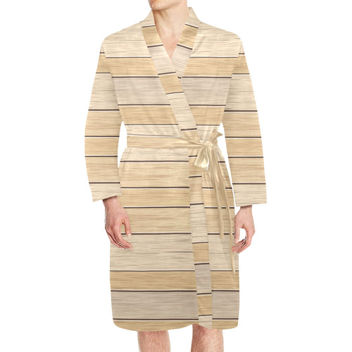 Wood Printed Pattern Print Design 01 Men's Long Sleeve Belted Night Robe