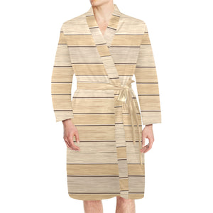 Wood Printed Pattern Print Design 01 Men's Long Sleeve Belted Night Robe