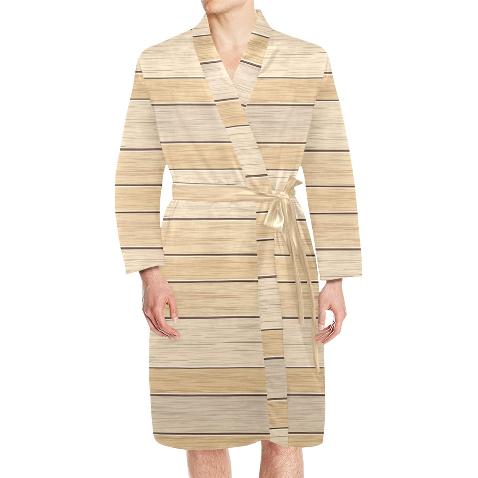 Wood Printed Pattern Print Design 01 Men's Long Sleeve Belted Night Robe