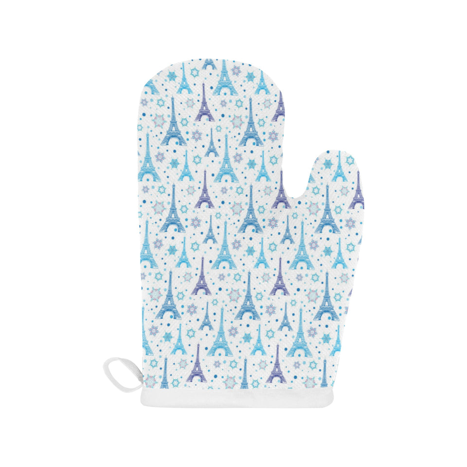 Blue Eiffel Tower Theme Pattern Print Design 01 Heat Resistant Oven Mitts