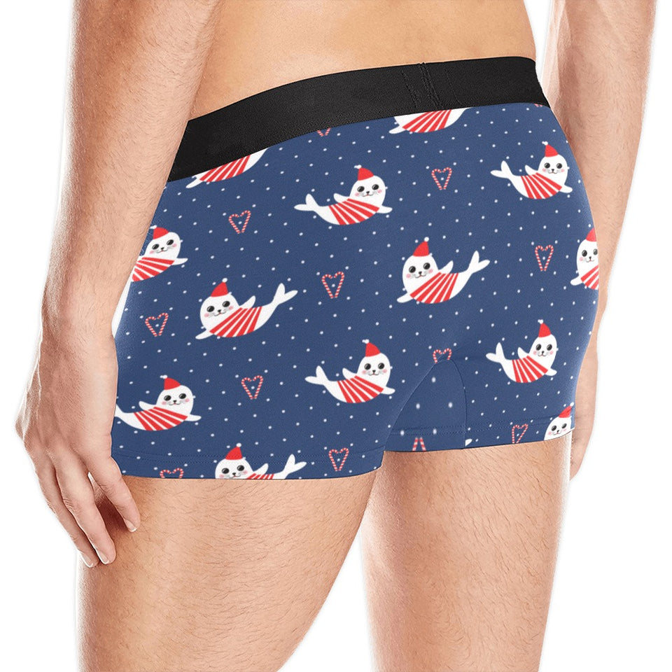 Cute sea lion seal christmas hat candy cane heart Men's All Over Print Boxer Briefs Men's Underwear