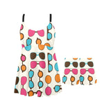 Sun Glasses Pattern Print Design 03 Chest Sexy Pleated Two Piece Swim Dress